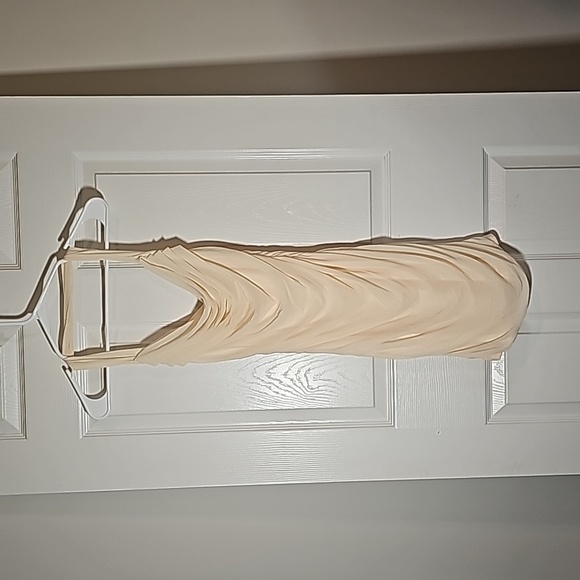 Champagne Cowl Neck Mini Halter Rouched Dress Size L - Picture 1 of 5